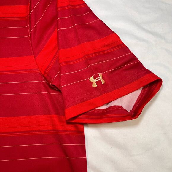 Under Armour UA Polo Men's Size XL Red Striped Shirt Heat Gear Loose Golf NWT - Picture 4 of 16